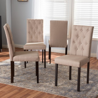 Baxton Studio Andrew-DC-10-Buttons-Beige Gardner Modern and Contemporary Dark Brown Finished Beige Fabric Upholstered Dining Chair (Set of 4)